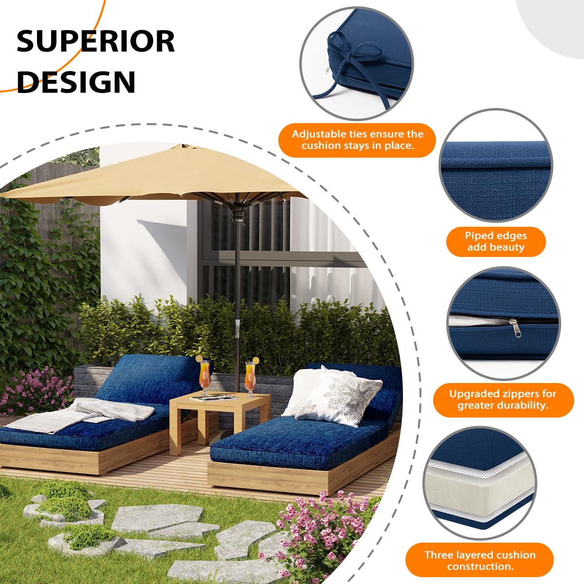Sundale Outdoor high resilience foam core provides strong support.