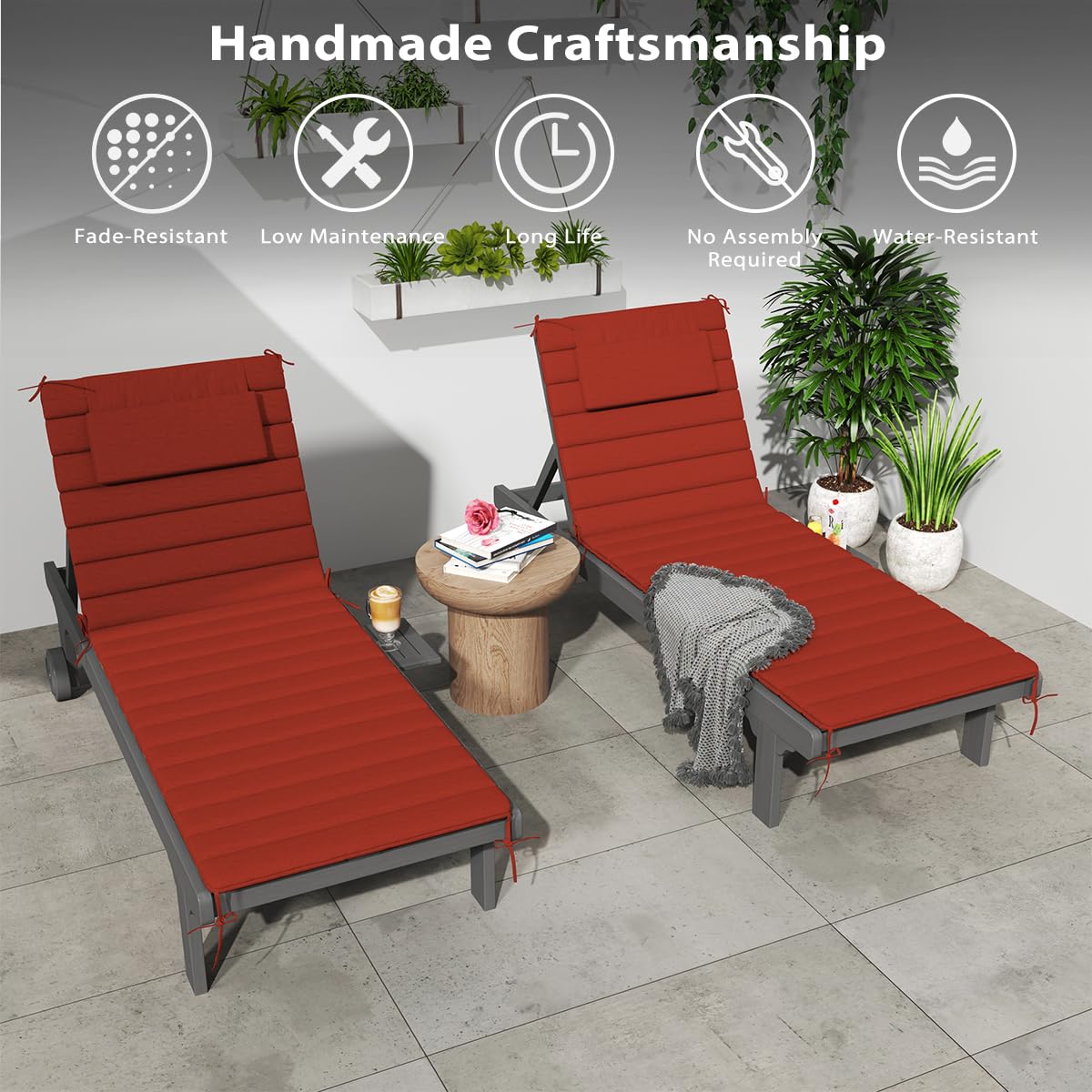 Sundale Outdoor red lounge cushion placed on a lounge chair