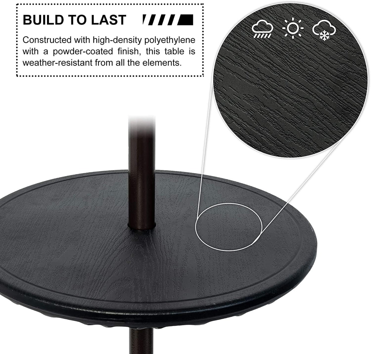Sundale Outdoor sleek black finish maintains appearance over time.