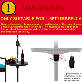 Sundale Outdoor umbrella table on patio for snacks and drinks.