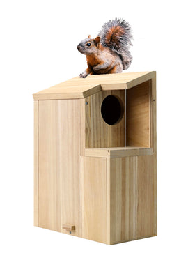 Sundia large squirrel house front view shows durable pine and secure mounting options.