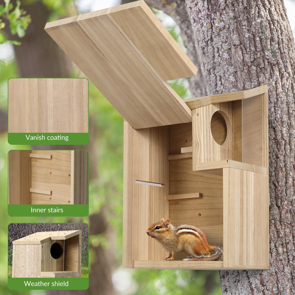 Sundia large squirrel house back mounting hole ready for easy installation.