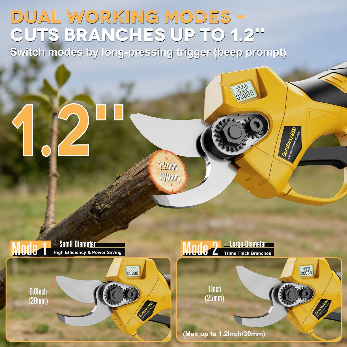 SundpeyPRO pruning shears cutting opening 0-8 inch for small-branch pruning accuracy.