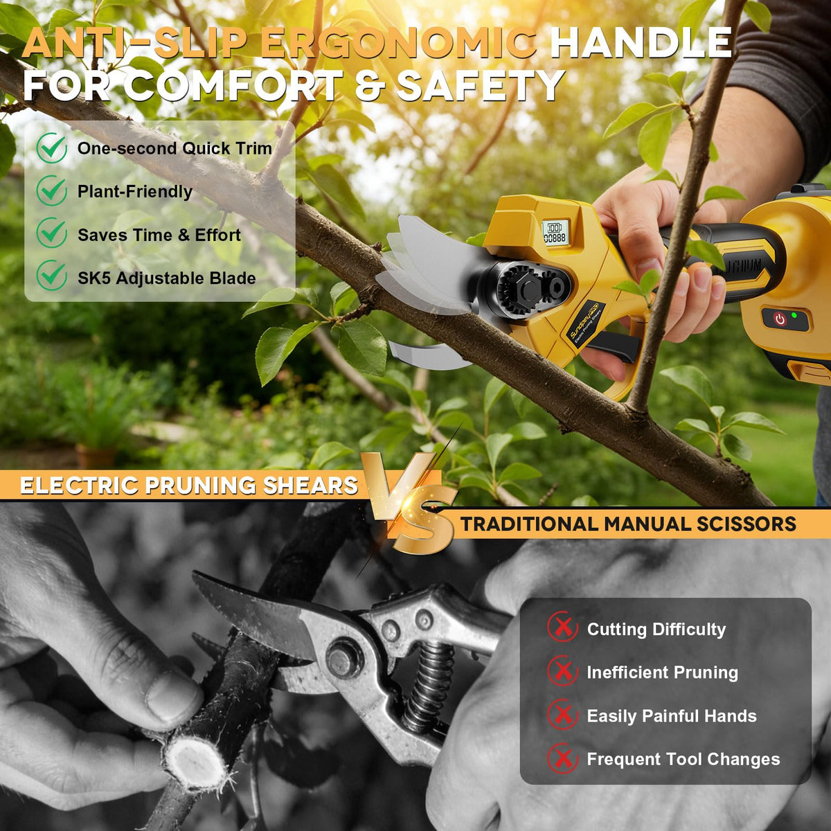 SundpeyPRO pruning shears 1-inch opening handles thicker branches with ease.