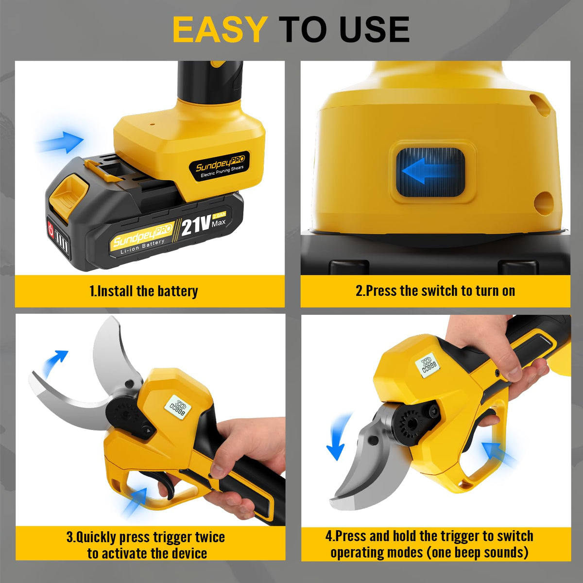 SundpeyPRO two cutting modes adapt to small and thick branches.