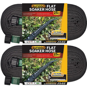 Suneed flat soaker hose 25ft 2-pack for even root watering in beds