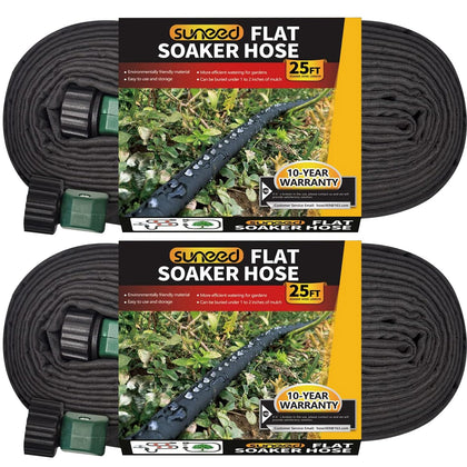 Suneed flat soaker hose 25ft 2-pack for even root watering in beds