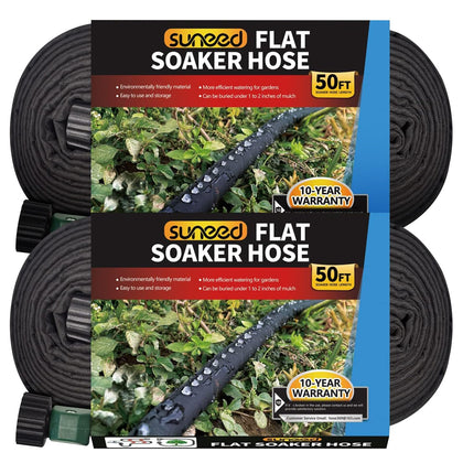 Suneed flat soaker hose coiled for quick setup and space-saving storage.