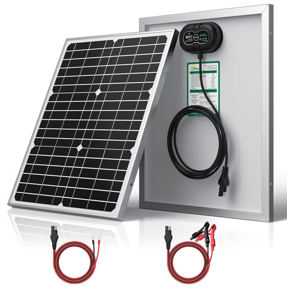 SUNER POWER 24V 20W solar panel for reliable trickle charging.
