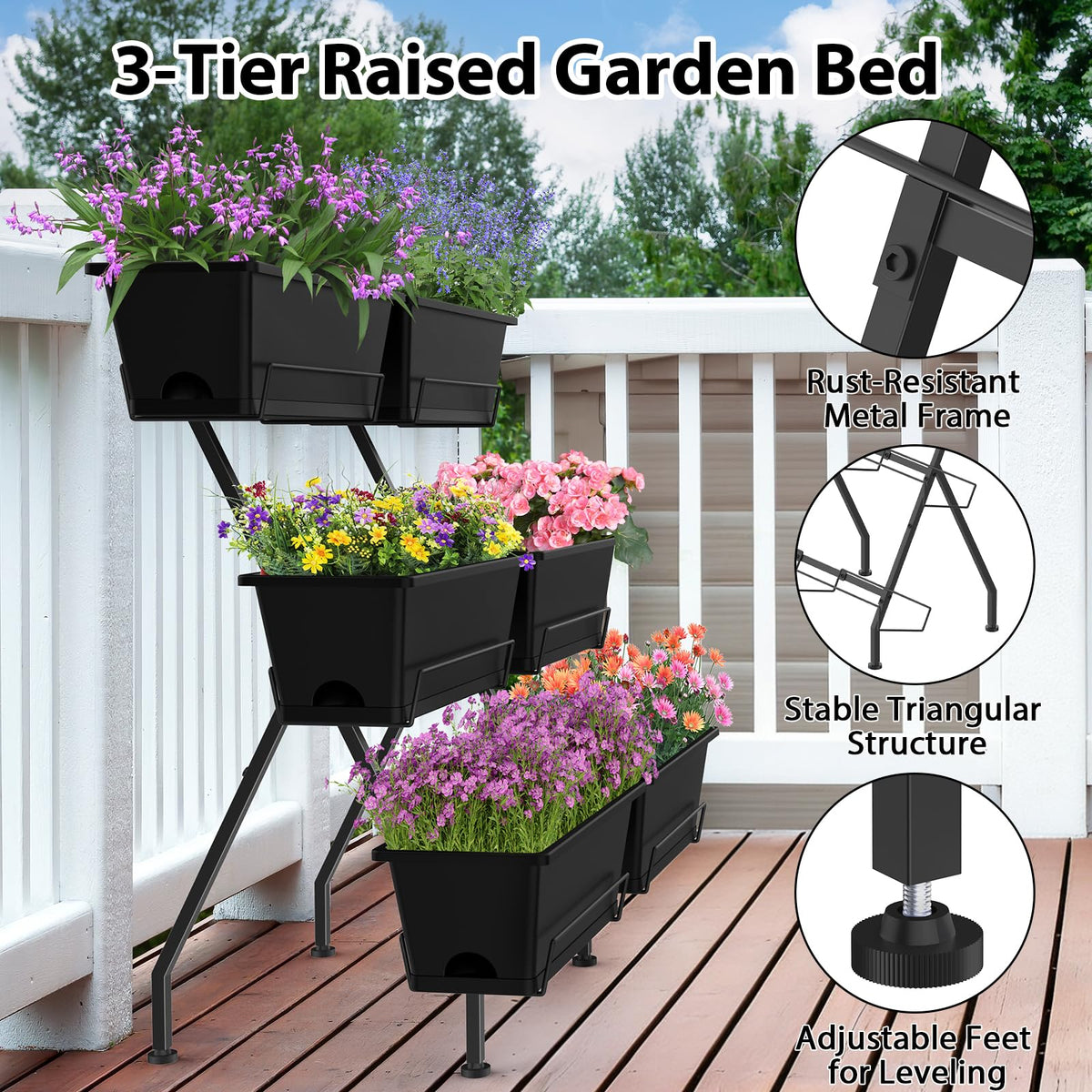 Sunexinlo 3-tier planter triangle frame, sturdy outdoor solution.