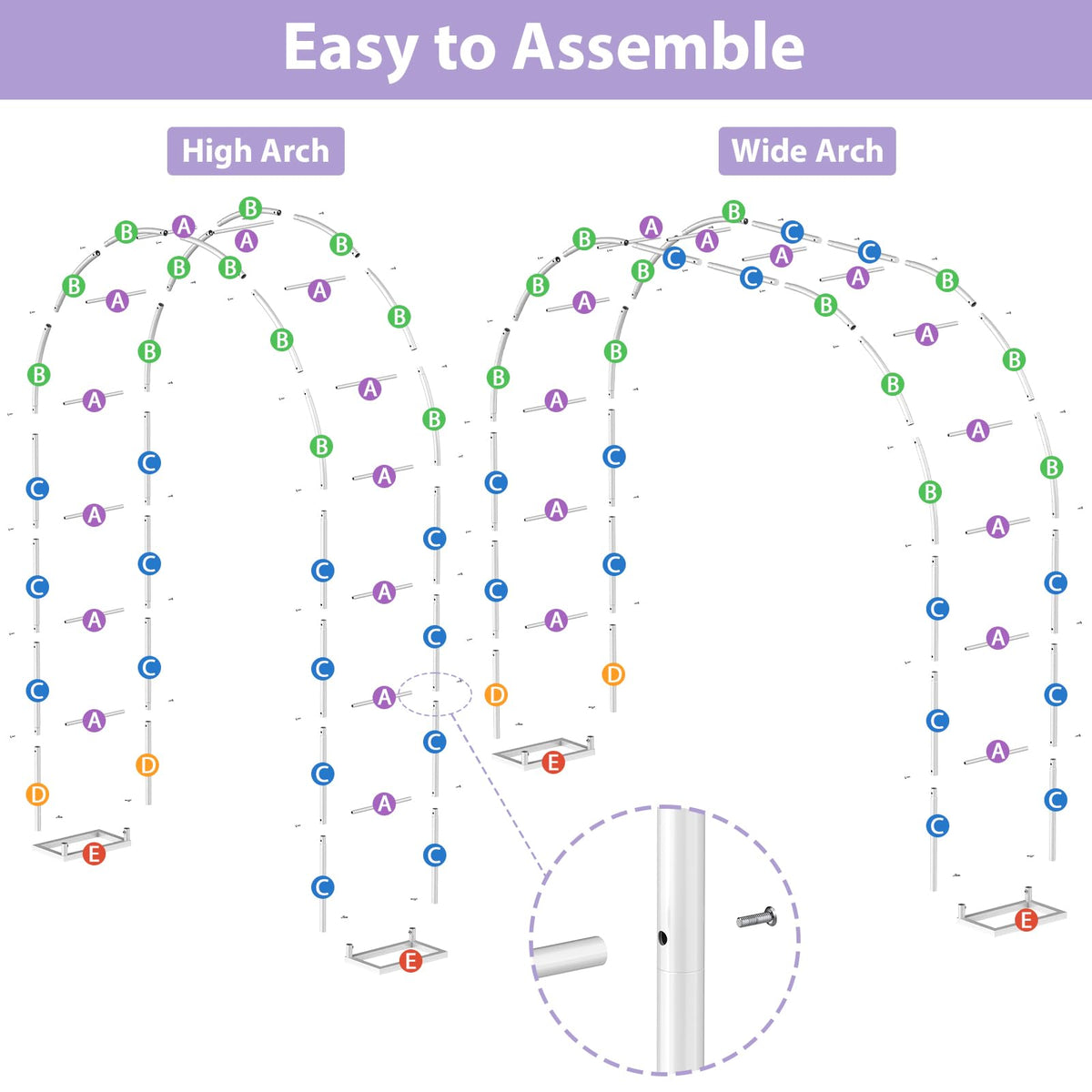 Sunexinlo garden arch assembly-instructions include labeled parts for quick setup.