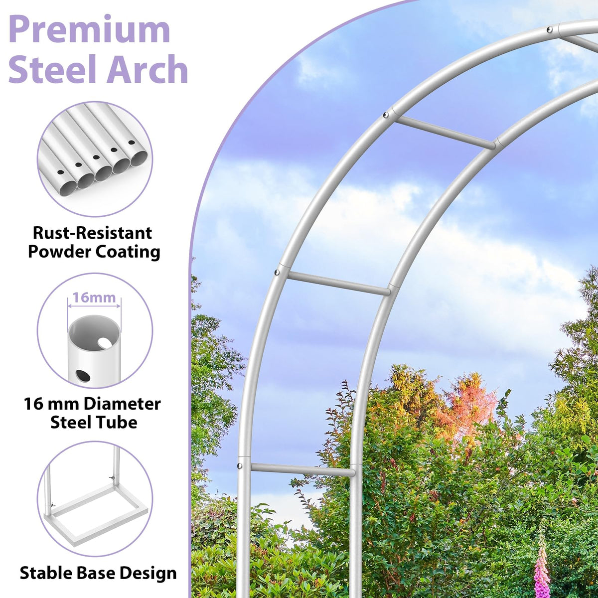 Sunexinlo garden arch tall-arch suited to narrow spaces and high ceilings.
