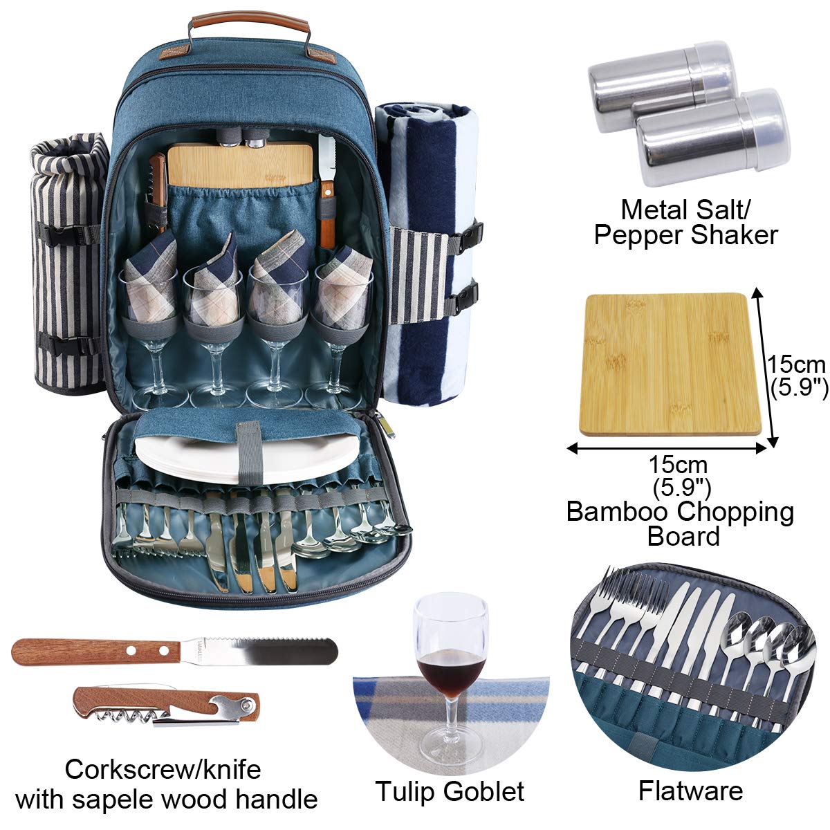 Sunflora picnic backpack insulated pouch open, ready to keep drinks cold.