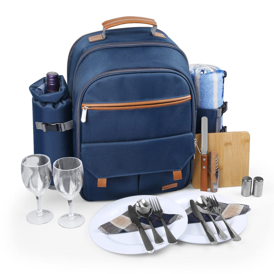 Sunflora picnic backpack navy exterior, easy to carry for outdoor adventures.