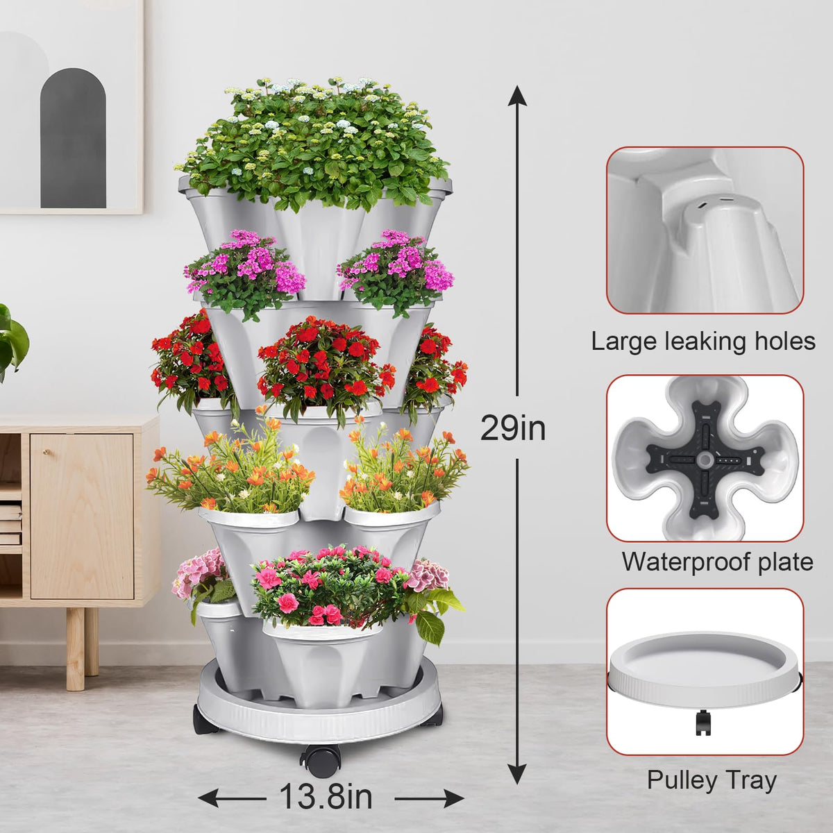 SunFunUSA stackable planter close-up highlighting sturdy connections for lasting use