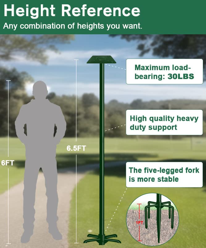 Sungaryard bird feeder pole with two adjustable platforms enables versatile feeder arrangements.