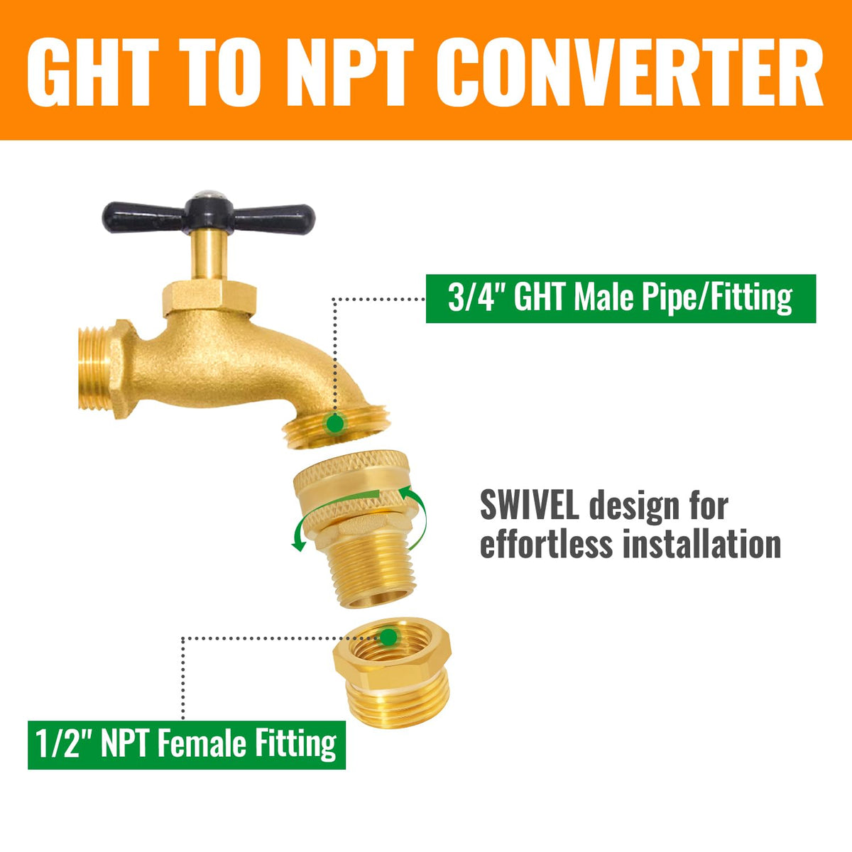SUNGATOR brass hose adapter pack contents with washers and sealing tape