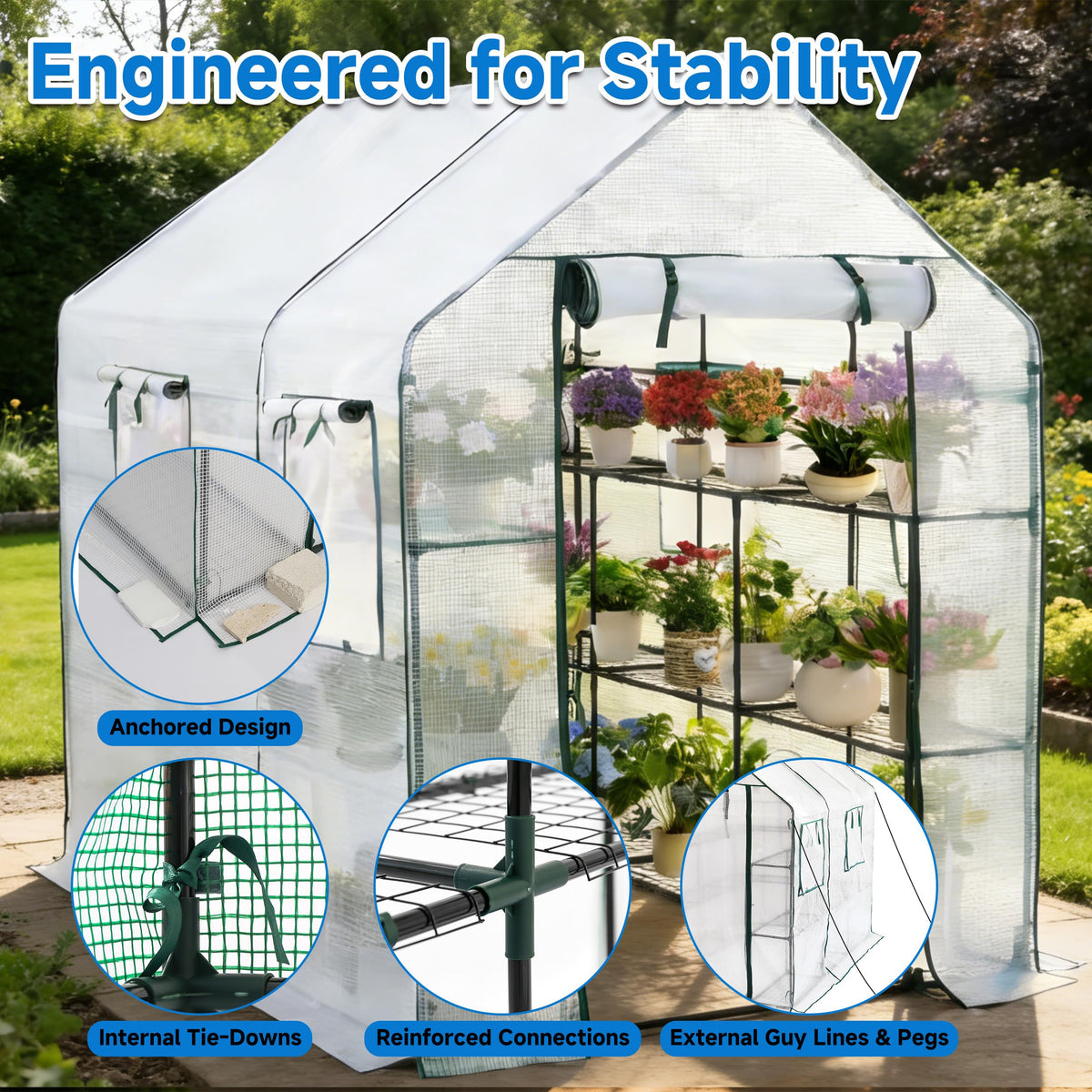 SUNGIFT reinforced PE cover protects plants from rain and frost.