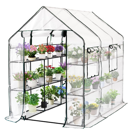 SUNGIFT walk-in greenhouse interior offers ample space for plants and pots.