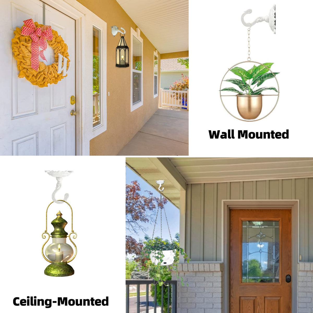 Sungmor ceiling hook installed on a patio beam for easy mounting.