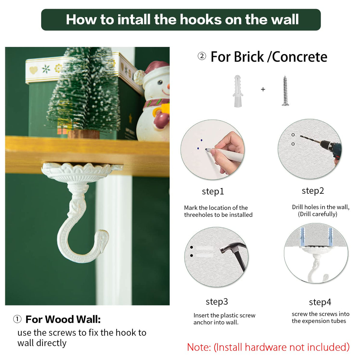 Sungmor ceiling hook for wind chimes and outdoor decor.