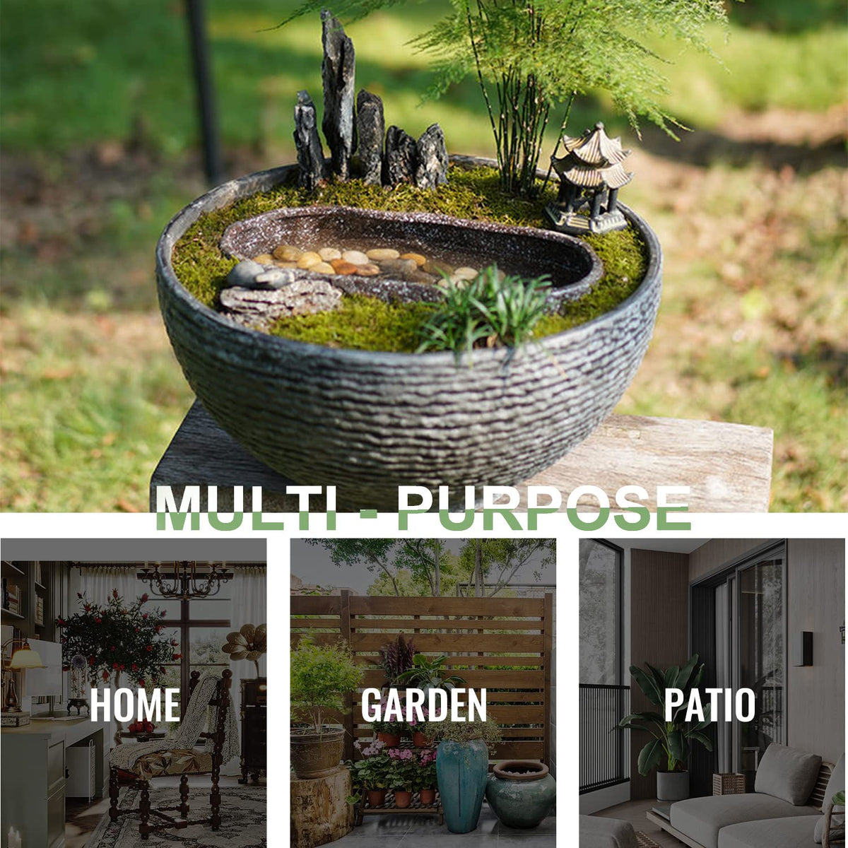 Sungmor color variations Earth Yellow Blue Black Ash Black showcase stylish garden accents.