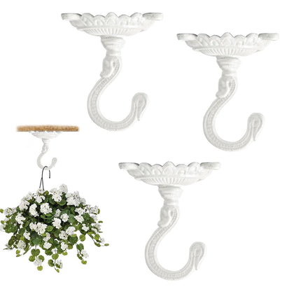 Sungmor heavy duty ceiling hook close-up, showcasing durable cast iron for outdoor planter use.