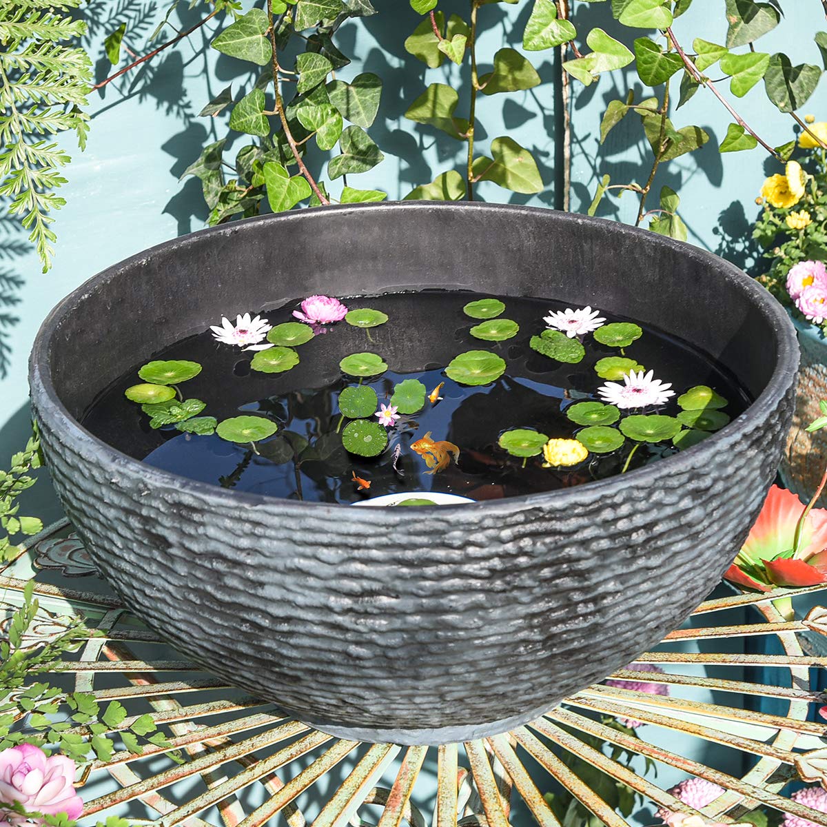 Sungmor large-bowl planter water container for indoor or outdoor use.