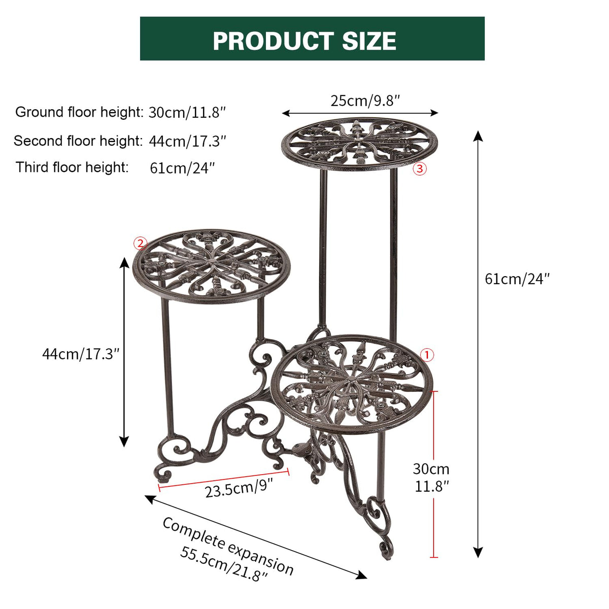 Sungmor rustic black-brown finish plant stand suitable for indoor and outdoor use