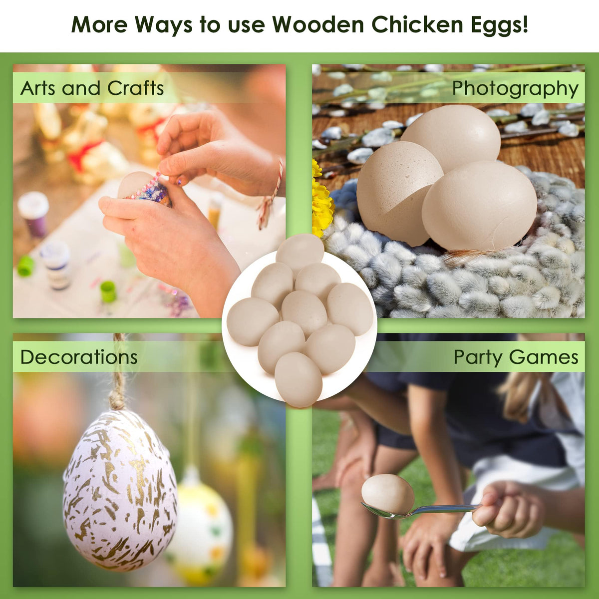 SunGrow wooden eggs suitable for DIY decor and farm aesthetics