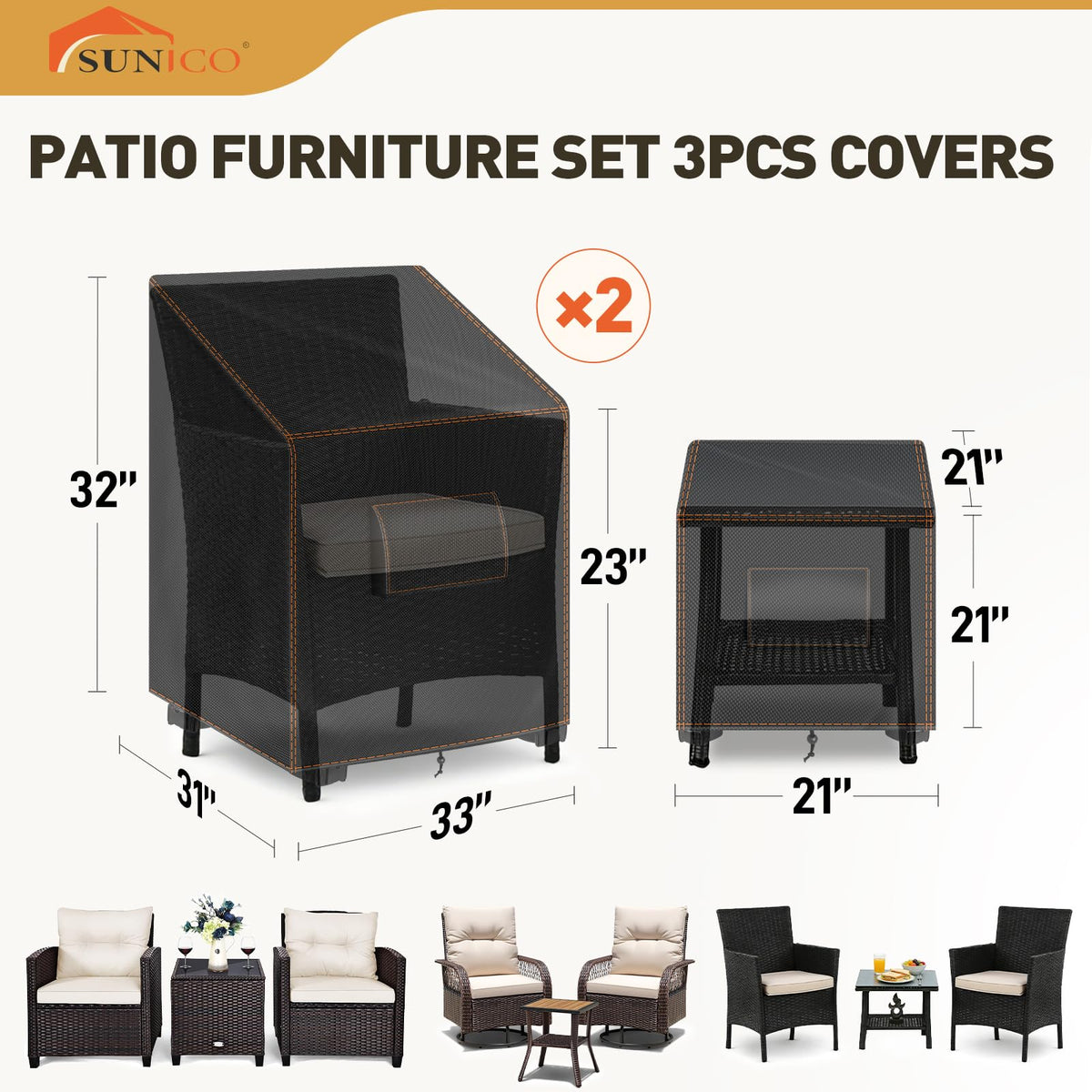 SUNICO outdoor chair cover protecting seating for longer life.
