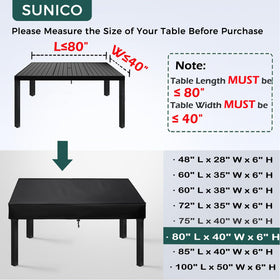 SUNICO rectangle table cover shows drawstring hem for windproof fit