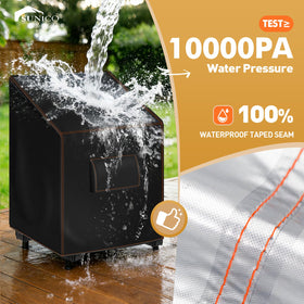 SUNICO side table cover shielding outdoor furniture from moisture and sun.