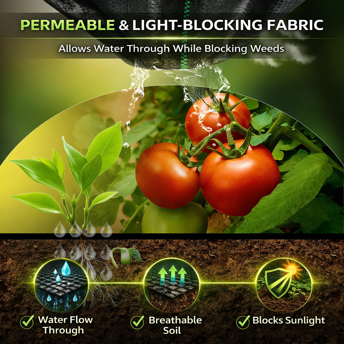 Sunifier black weed blocker fabric used as garden bed cover for weed prevention