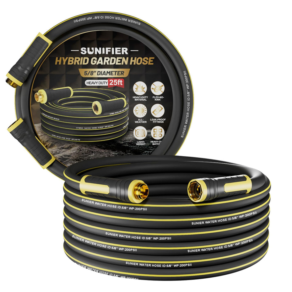 Sunifier hybrid rubber hose 25ft in black delivering reliable garden watering