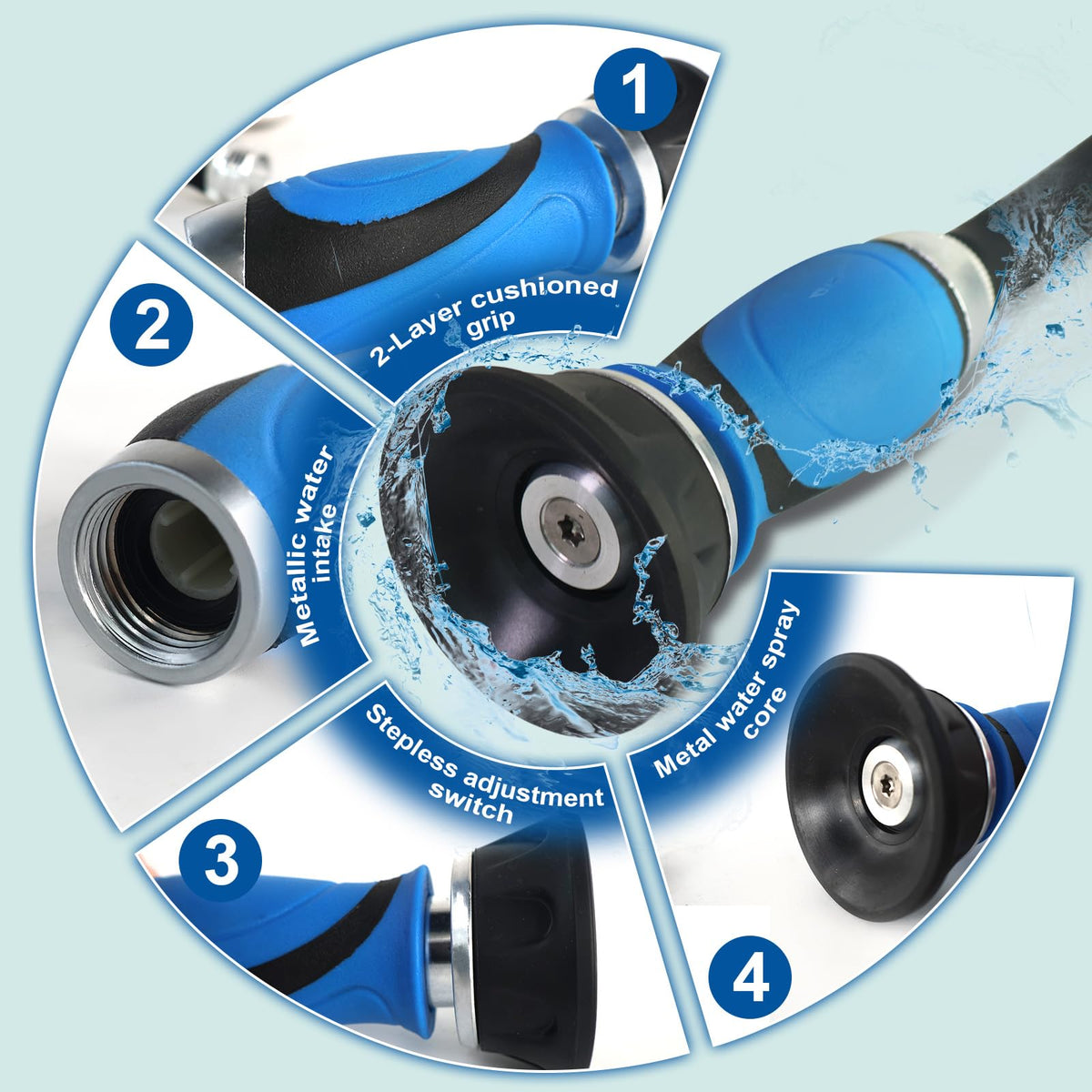 Sunifier metal garden hose quick-connect ends simplify setup with leak-proof connections.