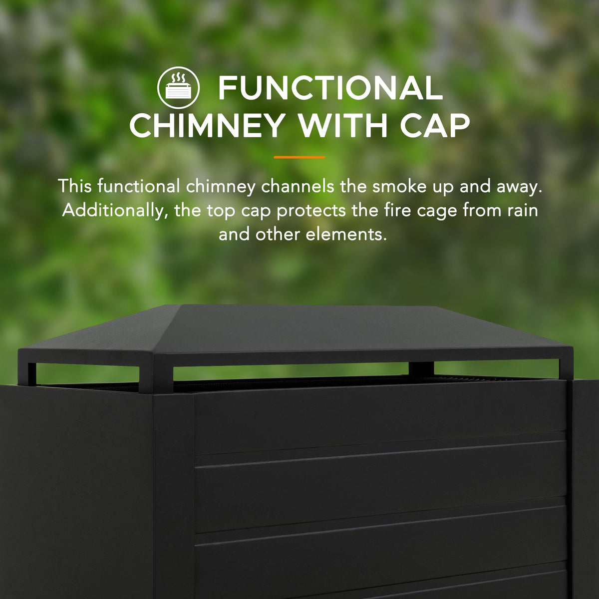 Sunjoy fireplace chimney directs smoke away for cleaner outdoor evenings