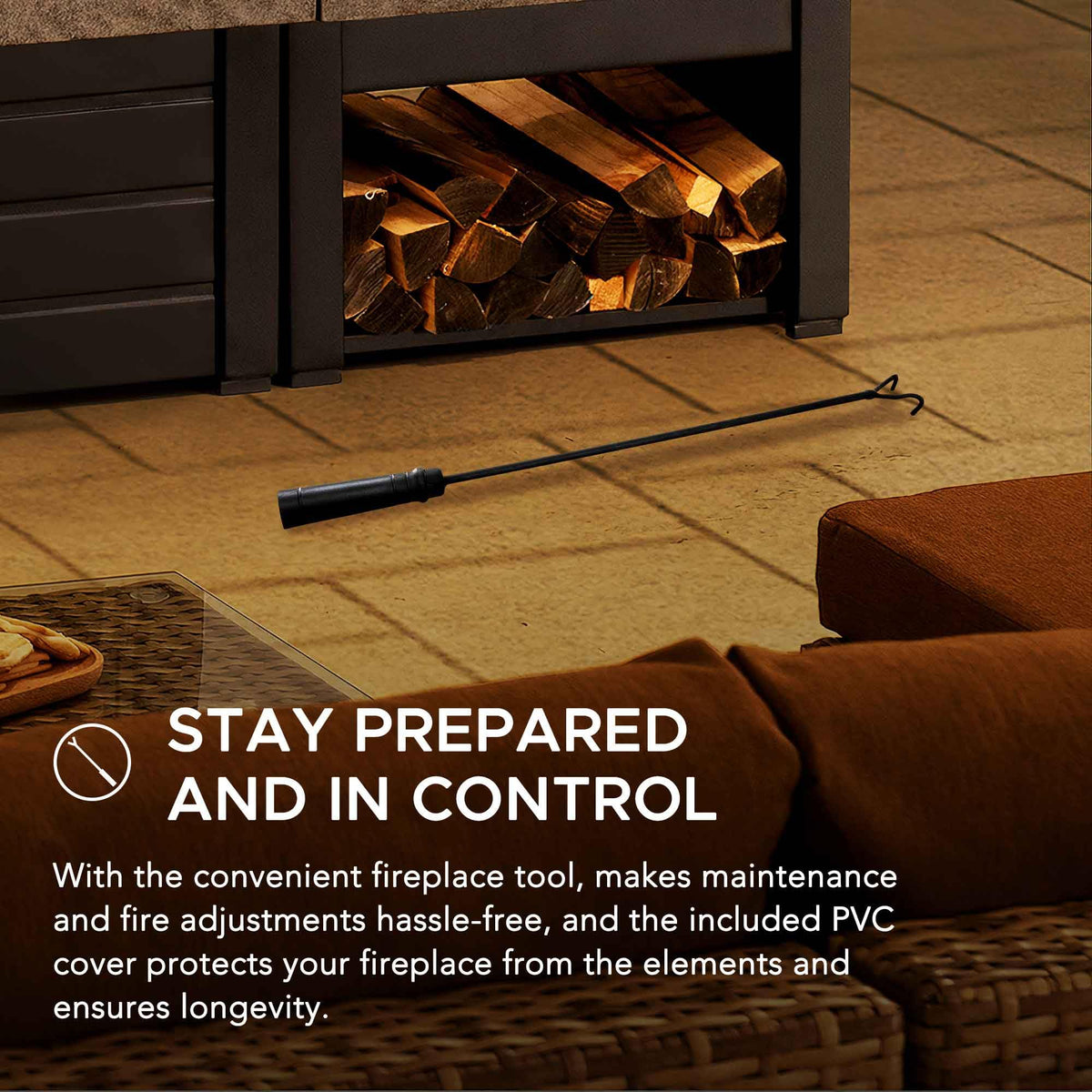 Sunjoy fireplace tool set assists with maintenance and fire adjustments