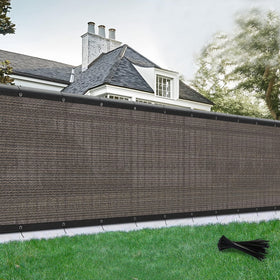Sunlax Privacy Fence Screen in brown extending a 6ft panel to enhance yard privacy.