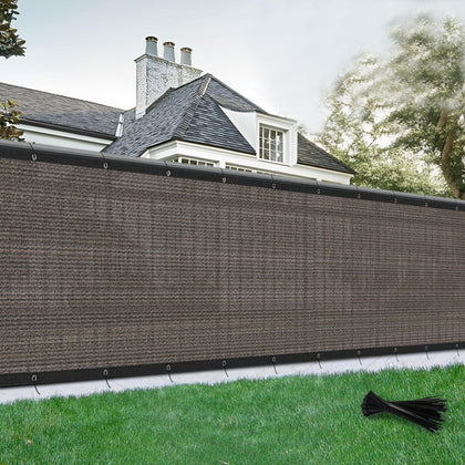 Sunlax Privacy Fence Screen in brown extending a 6ft panel to enhance yard privacy.