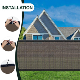 Sunlax fence screen installation with grommets spaced evenly for easy DIY setup.