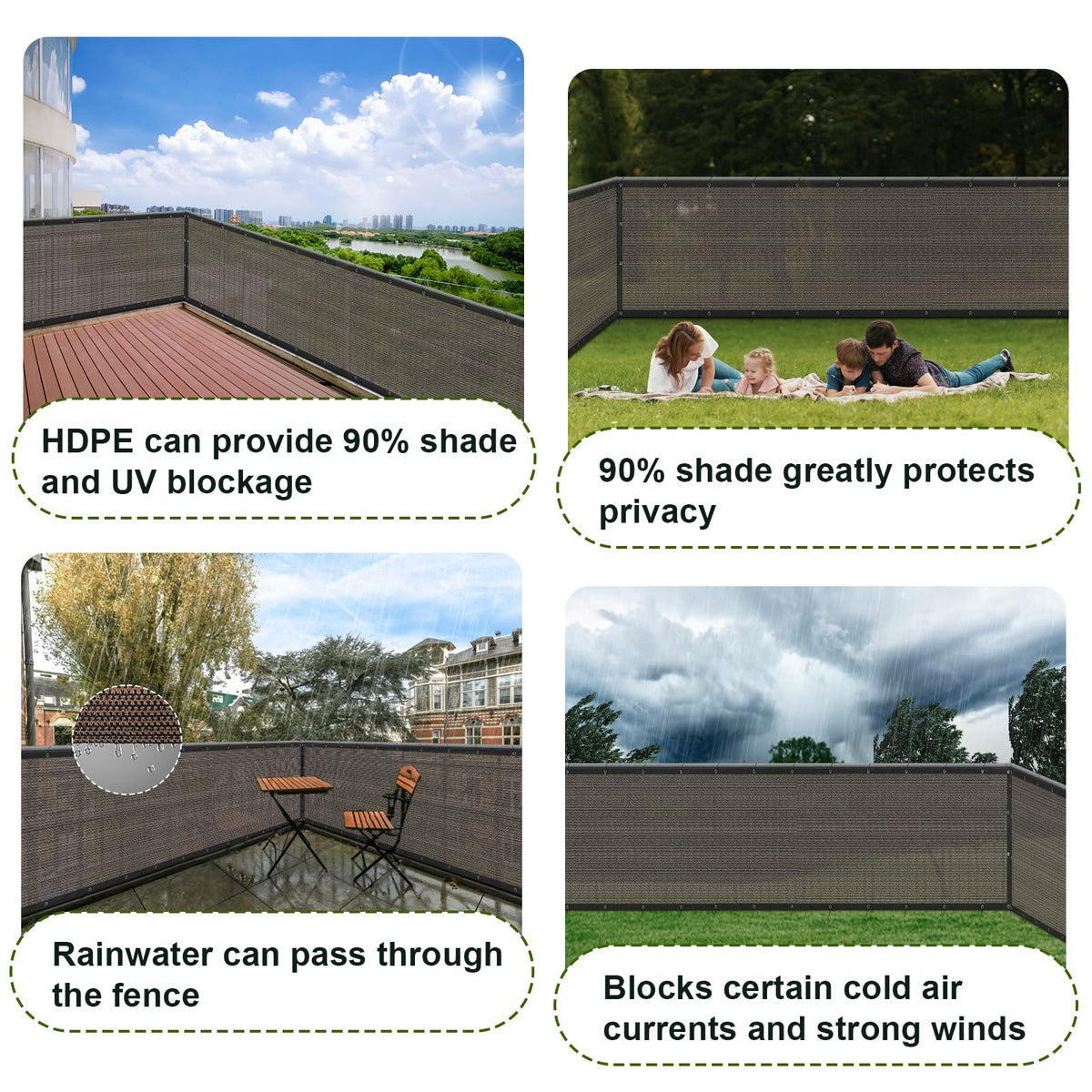 Sunlax privacy fencing attached to a patio shows UV shading in action.