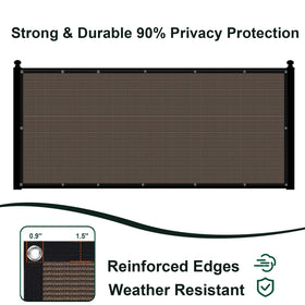 Sunlax privacy fence screen with reinforced grommets and binding for wind resistance.