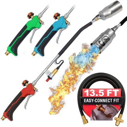 Sunlight Charcoal propane torch weed burner with extended hose for safe outdoor weed control.