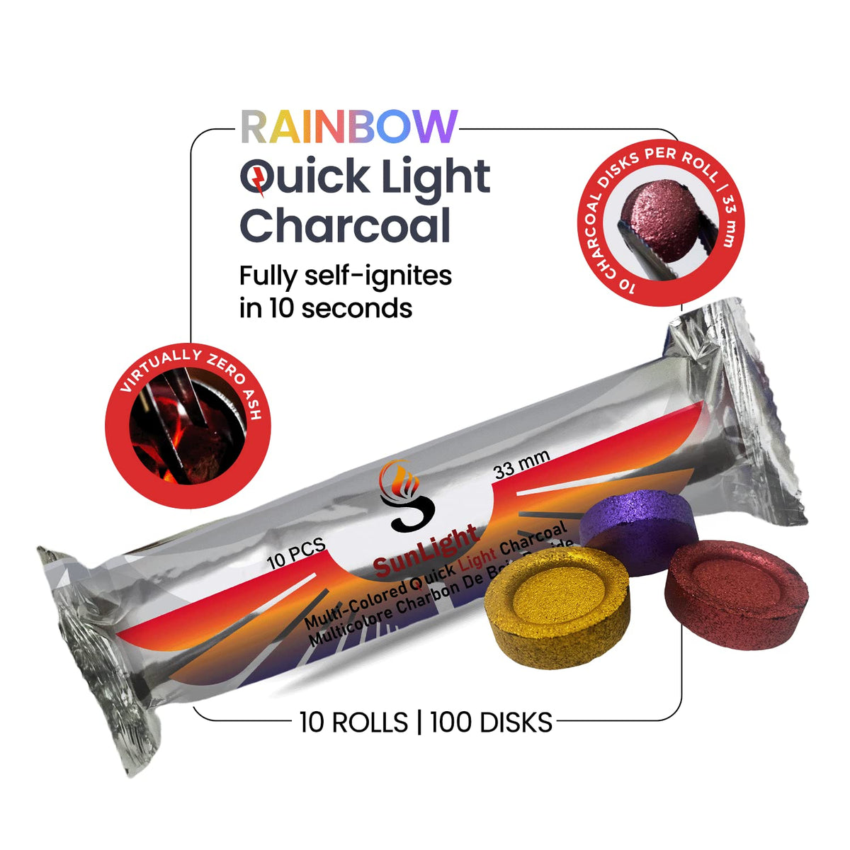 Sunlight Charcoal quick-light tablets ready for fast incense ignition