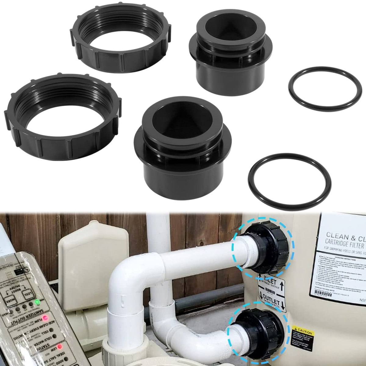 Sunluway 270100 valve adaptor kit for Pentair Quad D.E. filters, easy fit