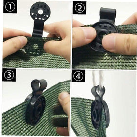 SUNNE shade clips made from virgin plastic for durable outdoor use.