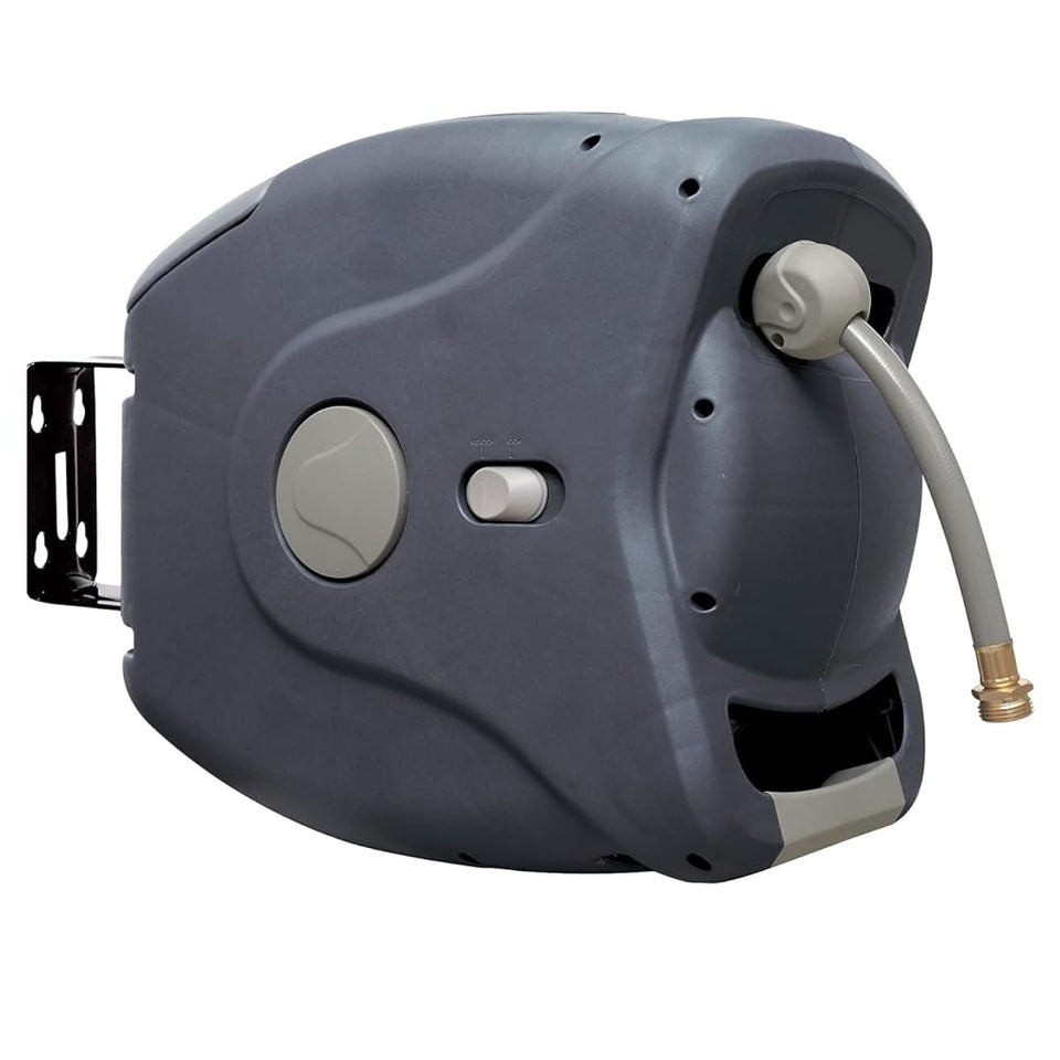 Sunneday 100ft retractable hose reel with wall mount and smooth slow rewind.