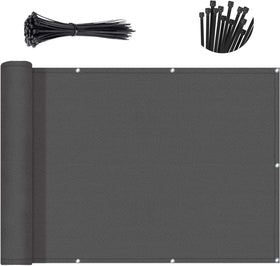 Sunny Guard balcony privacy screen in dark grey, close-up weave blocks glare and dust.