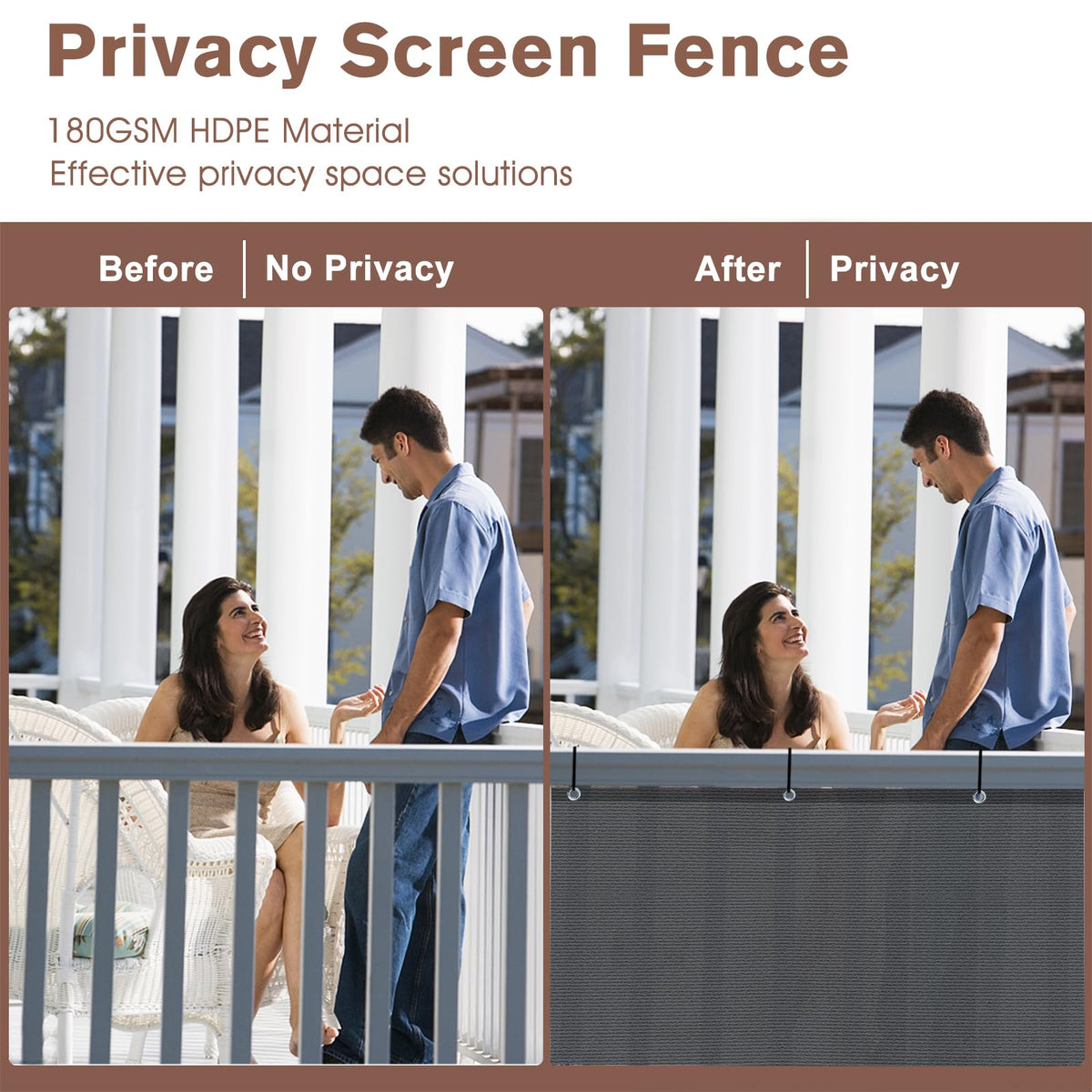 Sunny Guard heavy-duty wind screen on balcony railing for resilience.